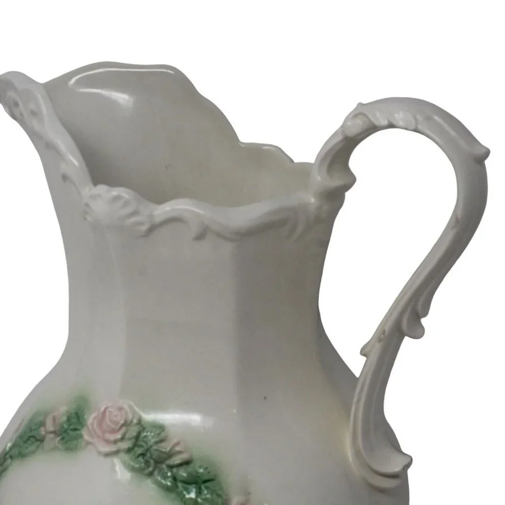 Vintage Sittre Ceramic Pink Green Floral Embellished Replacement Pitcher 1978 - Picture 5 of 5